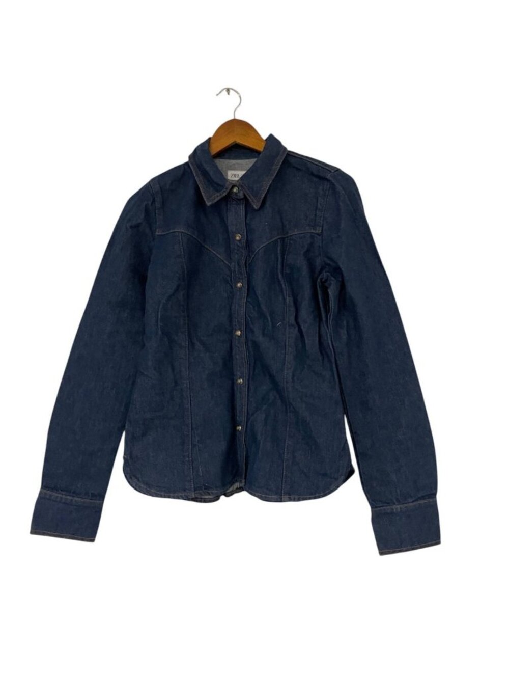 Zara Denim shirt Womens Small Dark Blue western snap front NWoT 1300/965